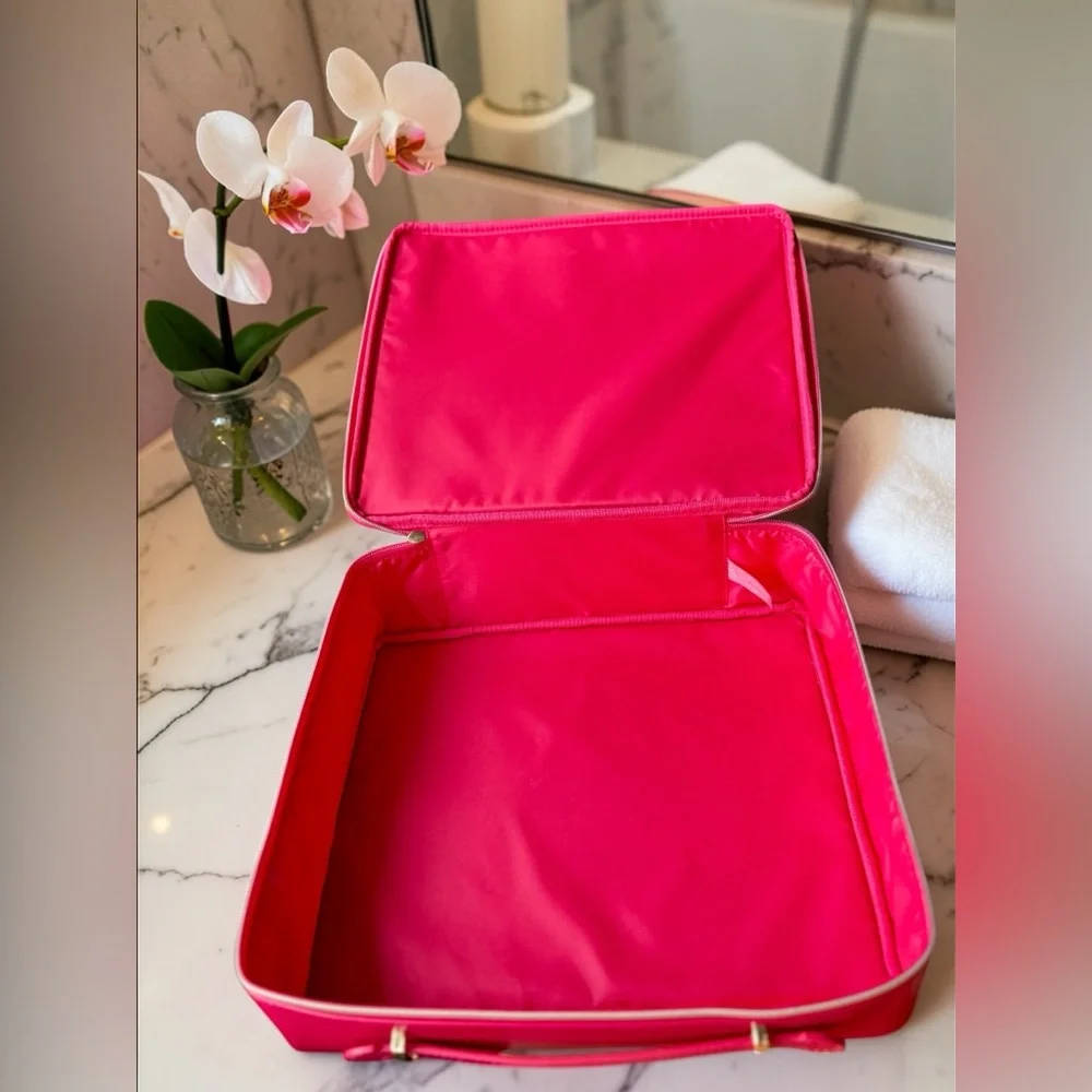 Lancôme Large Hot Pink Faux Leather Makeup / Travel Storage Bag